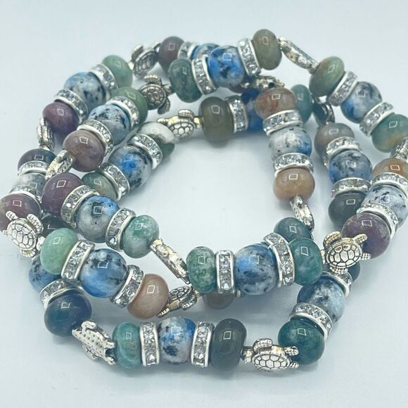 Sea Turtle India agate K2 beaded stretch bracelet ONE NEW crystal reiki yoga med - Picture 3 of 7
